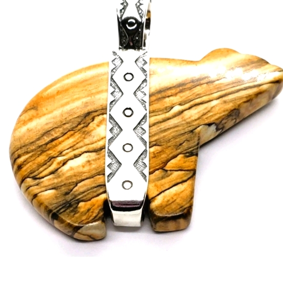 CAROLYN POLLACK .925 Silver Multi Stone W/Jasper Stone Bear Necklace NWOT - Picture 3 of 12